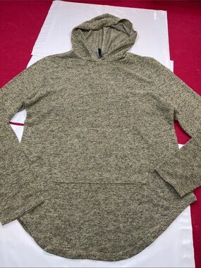 Free for all Green Knit Hooded sweater pullover front pocket round hem medium